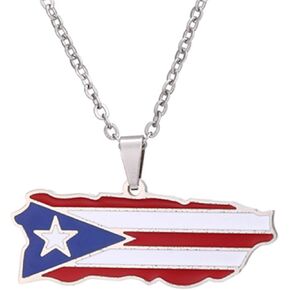 Fashion Stainless Steel Oil Dripping Puerto Rico Map Flag Pendant Necklace