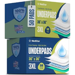 Disposable Underpads 36"x36" XXXL (50-Count) – Green Leakproof, Incontinence Bed Pads for Adults, Kids, Pets & Seniors – Disposable Chux Pee Pads Disposable Adults Underpads