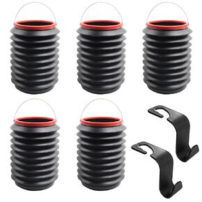 4L Collapsible Car Trash Can Small Car Trash Bin Pack of 5 Portable Travel Trash Can Car Garbage Can Cup Holder with 2PCS Vehicle Hook for Car Accessories Home Office Camping