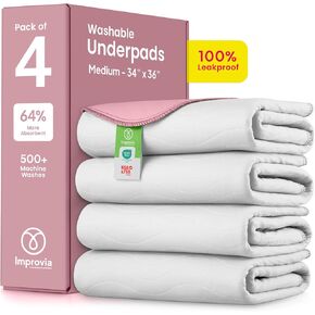 IMPROVIA® White & Blue Washable Underpads (White & Blue, 4 Pack - 34x36)
