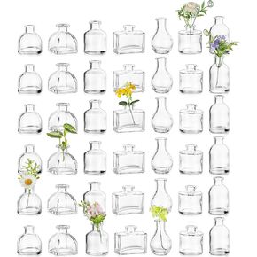 Hewory Mini Bud Vases for Centerpieces: 28pcs Small Glass Vase Bulk - Clear Tiny Vases for Wedding Baby Shower Birthday Party Events Table Decor