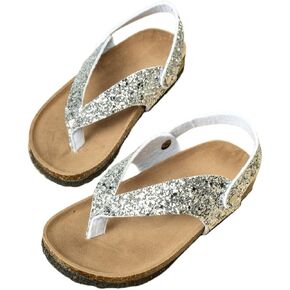 Summer Boys Girls Glitter Sequin Flip Flops Cork Footbed Slides Sparkle Beach Sandals with Back Strap