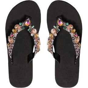 OYOANGLE Women's Rhinestone Jeweled Platform Flip Flops Boho Sparkly Wedge Thong Sandals Trendy Outdoor Slippers