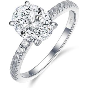 Moosea 2ct Oval Moissanite Rings للنساء ، 925 Sterling Silver D Color VVS1 Clarity Lab الذي خلق حلقات خطبة مويسانيت للنساء الحجر الجانبي