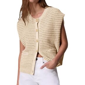 Saodimallsu Womens Cap Sleeve سترة سترة كروشيه زر