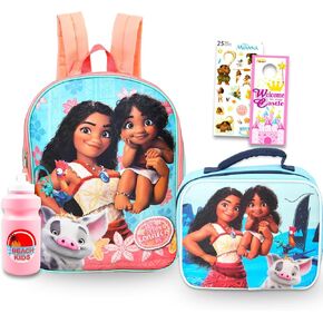 Disney Moana Backpack with Lunch Box Set - Bundle with 15" Backpack, Lunch Bag, Stickers, Water Bottle, More | Moana School Bag for Girls, Kids