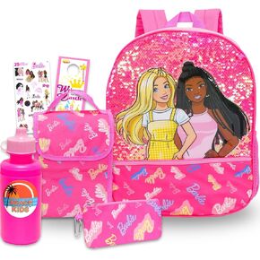 Barbie Backpack with Lunch Bag Set - Bundle with 16" Barbie Backpack, Barbie Lunch Box, Water Bottle, Stickers, More | Barbie Backpack for Girls, Kids
