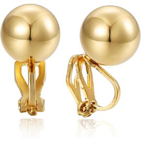 Gold Ball Clip On Earrings for Women 10MM Beads Clip Earrings Non Piercing Stud Earrings