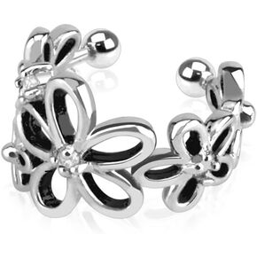 Aloha Earrings Multi Flower and CZ Crystal Non-Piercing Adjustable Ear Cuff