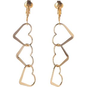 Aloha Earrings Non Pierced Clip On Triple Heart Dangling Earrings