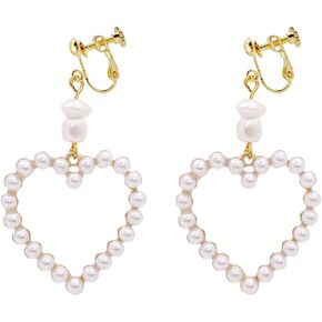 Pearl Clip on Earrings for Women Heart Drop Dangle Clip On Earrings Not Pierced Earrings