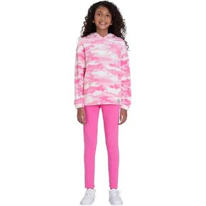 Lucky Brand Youth Girls' 2-piece Plush Hoodie and Legging Set, Pink Camo, Large 14/16
