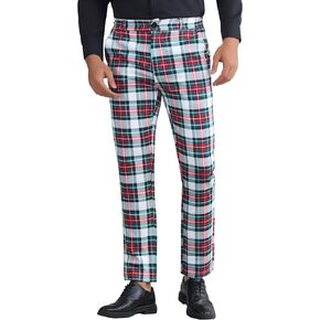Lars Amadeus Plaid Pants for Men's Color Block Regular Fit Trousers Checked Dress Pants
