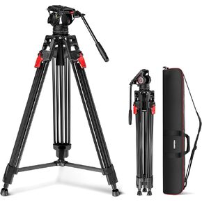 NEEWER 74" Pro Video Tripod with Fluid Head, QR Plate Compatible with DJI RS Gimbals Manfrotto, Heavy Duty Camera Tripod with Telescopic Handle Scaled Base for DSLR, Max Load 17.6lb/8kg, TP74 in Kuwait