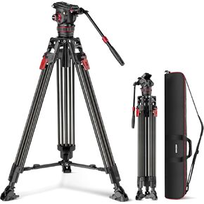 NEEWER 74" Pro Video Tripod with Fluid Head, QR Plate Compatible with DJI RS Gimbals Manfrotto, Heavy Duty Camera Tripod with Telescopic Handle Scaled Base for DSLR, Max Load 17.6lb/8kg, TP74 in Kuwait