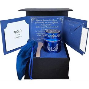 Mini Urns for Ashes with Memory Frame – Small Blue Angel Keepsake Urn for Human Ashes with Sympathy Card in Gift Box – Remembrance Gift for Loved Ones – Funeral Keepsakes for Guest