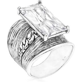 Jean Rachel Jewelry 925 sterling Silver Ring - سلسلة درع مع تصميم خمر مكعب من Zirconia - مصنوع من الخليط والنيكل الخالي من النيكل.