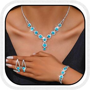 UniCra Silver Bridal Gdeddal Jewelry Set Rhinestone Netclace Occlet Mets Sets Morts Prom Cortume Mets for Women and Brides