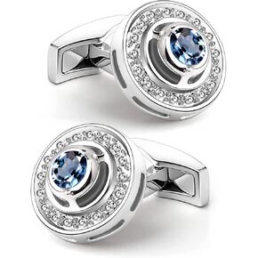Mr.Van Classic Round Shape Cufflinks Navy Blue Crystal Cufflinks for Men, Business, Wedding, Party, Elegant Style