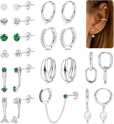 LOYALLOOK Trendy Small Gold Huggie Hoop Earrings for Women Dainty 14K Gold Plated Stud Huggie Earings Stacks Set for Multiple Piercing Hypoallergenic Surgical Steel Pearl Stud Hoop Earrings Lightweight in Kuwait