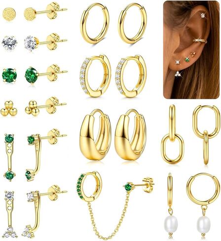 LOYALLOOK Trendy Small Gold Huggie Hoop Earrings for Women Dainty 14K Gold Plated Stud Huggie Earings Stacks Set for Multiple Piercing Hypoallergenic Surgical Steel Pearl Stud Hoop Earrings Lightweight in Kuwait