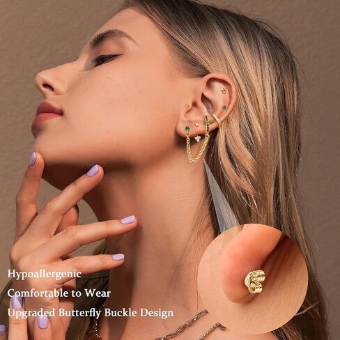 LOYALLOOK Trendy Small Gold Huggie Hoop Earrings for Women Dainty 14K Gold Plated Stud Huggie Earings Stacks Set for Multiple Piercing Hypoallergenic Surgical Steel Pearl Stud Hoop Earrings Lightweight in Kuwait