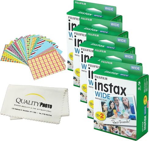 Fujifilm INSTAX Wide Instant Film 2 Pack - 20 Sheets - (White) for Fujifilm Instax Wide Cameras + Frame Stickers and Microfiber Cloth Accessories in Kuwait