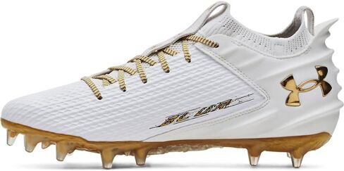 Under Armour Men's Blur Smoke 2.0 Molded Cleat Football Shoe, (106) White/White/Metallic Gold, 11 in Saudi Arabia