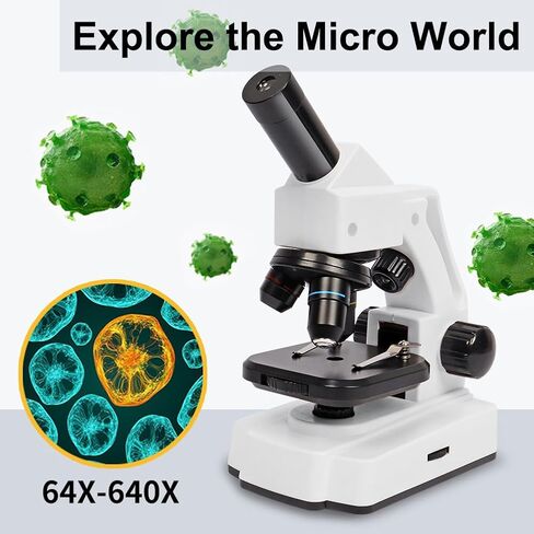 Microscope Kit for Kids Students Adults Beginners with Prepared Slides, 40X- 1280X STEM Science Compound Microscopes for Kids 8-12 with 52 pcs Experiment Kits Gifts for Kids in Kuwait