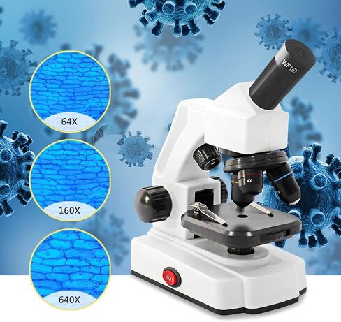 Microscope Kit for Kids Students Adults Beginners with Prepared Slides, 40X- 1280X STEM Science Compound Microscopes for Kids 8-12 with 52 pcs Experiment Kits Gifts for Kids in Kuwait