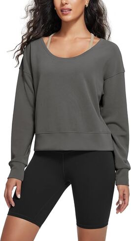 ODODOS Women's Modal Soft-Breezy Wide Scoop Neck Pullover Oversized Long Sleeve Sweatshirts in Saudi Arabia