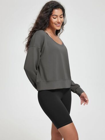 ODODOS Women's Modal Soft-Breezy Wide Scoop Neck Pullover Oversized Long Sleeve Sweatshirts in Saudi Arabia