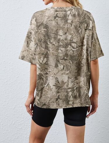 Camo Print Oversized T Shirts for Women Short Sleeve Graphic Print Crew Neck Baggy Shirts Cute Tunic Tee Tops in Kuwait