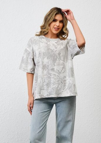 Camo Print Oversized T Shirts for Women Short Sleeve Graphic Print Crew Neck Baggy Shirts Cute Tunic Tee Tops in Kuwait