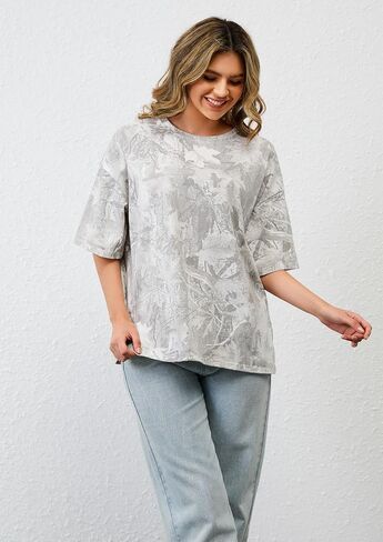 Camo Print Oversized T Shirts for Women Short Sleeve Graphic Print Crew Neck Baggy Shirts Cute Tunic Tee Tops in Kuwait