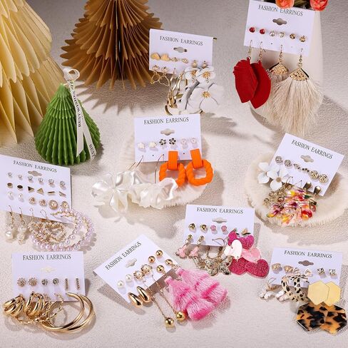 Earrings Set for Women Girls, Funtopia 61 Pairs Fashion Tassel Earrings Acrylic Hoop Stud Drop Dangle Earrings for Birthday Party Gift, Assorted Styles and Colors in Saudi Arabia
