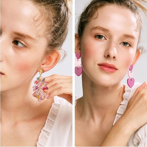 Earrings Set for Women Girls, Funtopia 61 Pairs Fashion Tassel Earrings Acrylic Hoop Stud Drop Dangle Earrings for Birthday Party Gift, Assorted Styles and Colors in Saudi Arabia