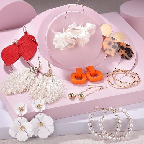 Earrings Set for Women Girls, Funtopia 61 Pairs Fashion Tassel Earrings Acrylic Hoop Stud Drop Dangle Earrings for Birthday Party Gift, Assorted Styles and Colors in Saudi Arabia