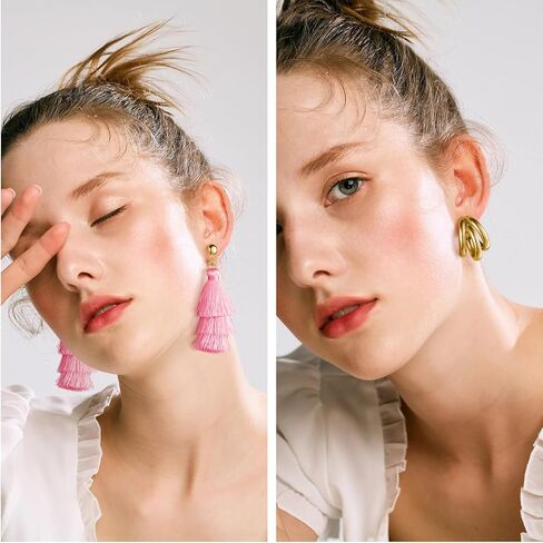 Earrings Set for Women Girls, Funtopia 61 Pairs Fashion Tassel Earrings Acrylic Hoop Stud Drop Dangle Earrings for Birthday Party Gift, Assorted Styles and Colors in Saudi Arabia