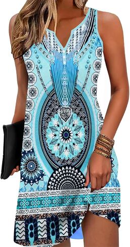 ETCYY Womens Sundresses for Beach Dress Vacation 2025 Boho Floral Printed Casual Button V Neck Sleeveless Summer Dresses in Kuwait