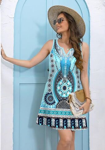 ETCYY Womens Sundresses for Beach Dress Vacation 2025 Boho Floral Printed Casual Button V Neck Sleeveless Summer Dresses in Kuwait