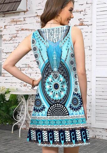 ETCYY Womens Sundresses for Beach Dress Vacation 2025 Boho Floral Printed Casual Button V Neck Sleeveless Summer Dresses in Kuwait