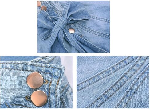 Tbahhir Women's Denim Blouse Blue Bow Tie Jean Shirt Puff Sleeves Mock Neck Cropped Top Casual in Kuwait