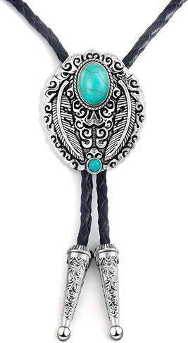 LAXPICOL Vintage Turquoise Stone Bolo Tie For Men Western Cowboy Oval Cool Retro Bola Tie Necktie in Saudi Arabia