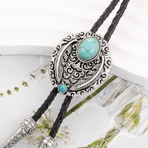 LAXPICOL Vintage Turquoise Stone Bolo Tie For Men Western Cowboy Oval Cool Retro Bola Tie Necktie in Saudi Arabia