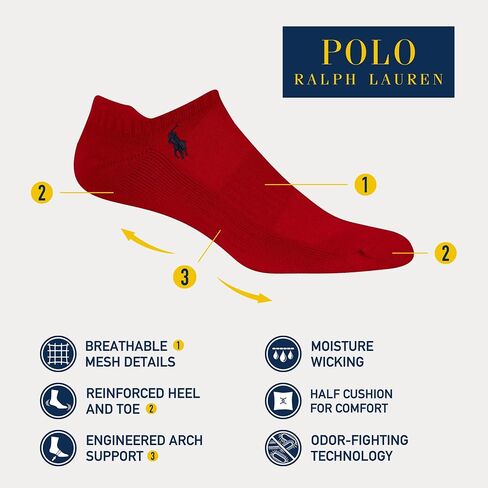 POLO RALPH LAUREN Mens Classic Sport Repreve Socks 6 Pair Pack - Arch Support And Comfort Cushioning Solid Bright Low Cut, Multi-colored, 6-12.5 US in Saudi Arabia