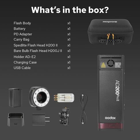 Godox AD200 Pro AD200Pro Pocket Flash, 200Ws 2.4G TTL Speedlite Outdoor Flash Strobe, 1/8000s HSS Monolight with 2900mAh Lithium Battery and Bare Bulb Flash Head Cover 500 Flashes Recycle in 0.01-1.8s in Saudi Arabia