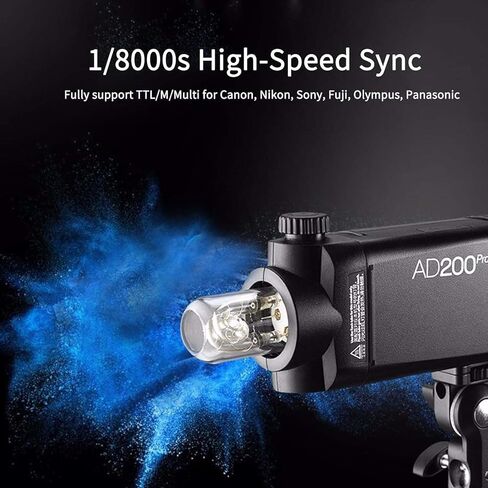 مصباح الجيب AD200Pro من جودوكس 2. 4G TTL سبيدلايت فلاش Strobe 1/8000s HSS مع بطارية ليثيوم 2900mAh 200 واط ومصباح عاري الرأس لتغطية 500 وميضة وإعادة تدويرها في 0. 01-1.8 ثانية in Kuwait