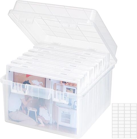 Lifewit Photo Storage Box 5x7 Photo Case, 9 Inner Photo Keeper, Clear Photo Boxes Storage, Seed Organizer Craft Storage Box for Cards Pictures Stamps Office Supplies with 1 Sheet Label Sticker in Saudi Arabia