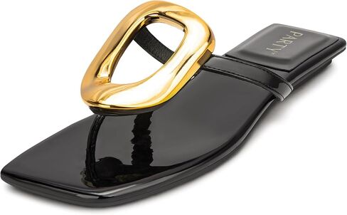 PARTY Square Toe Flip Flops Women,Fashion Designer Thong Sandals with Gold Buckle Trendy Summer Comfort Flat Sandals in Saudi Arabia